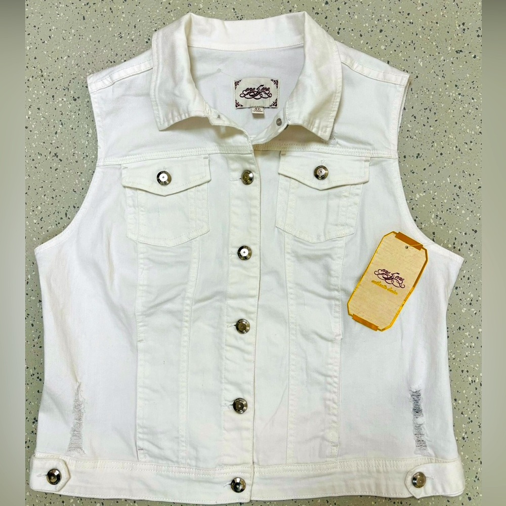 NEW w 🏷️ One5One Brand Unisex Authentic Denim White Vest [XL]